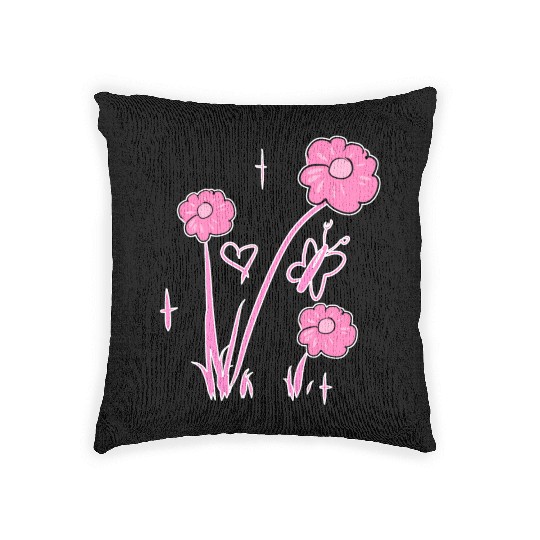 flowers pink butterfly nature heart Woven Pillows