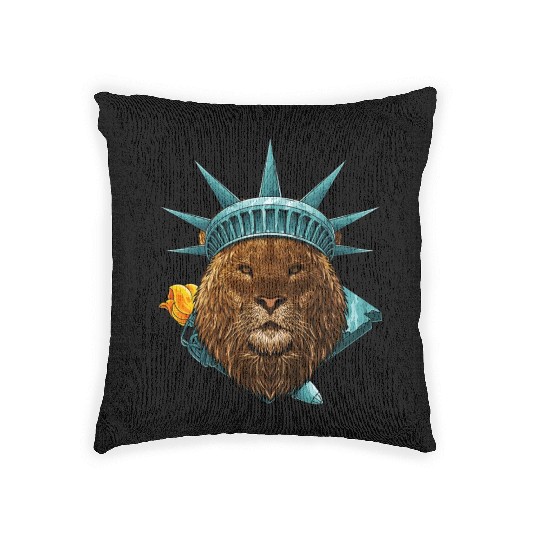 Statue Of Liberty Lion 4th Of July Animal USA Amer Woven Pillows