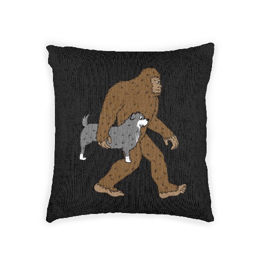 Bigfoot Sasquatch Carrying Schnauzer Woven Pillows
