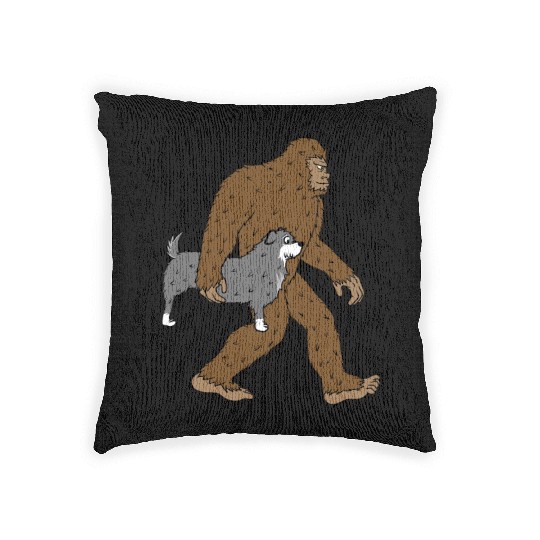 Bigfoot Sasquatch Carrying Schnauzer Woven Pillows