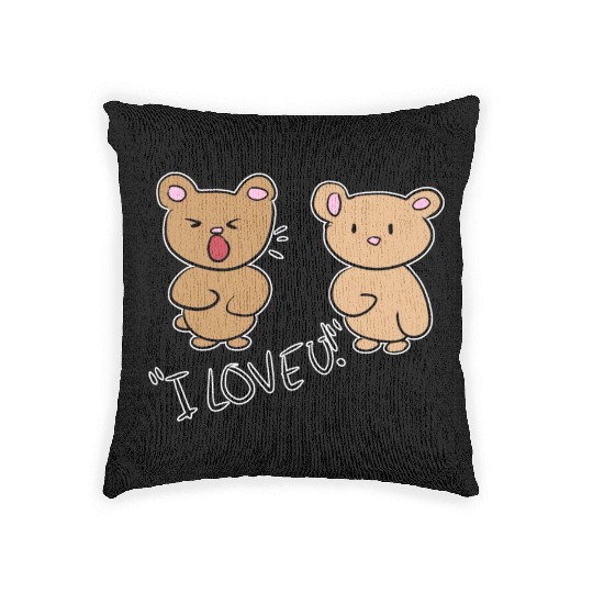 i love you teddy bear couple Woven Pillows