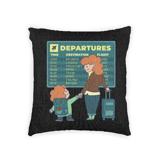 Airport Departures Flight Mom and Son traveling Ai Woven Pillows