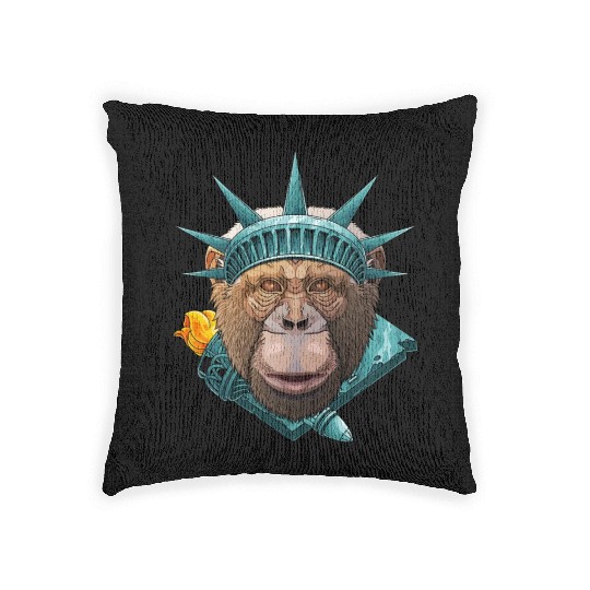 Statue Of Liberty Chimpanzee 4th Of July Animal US Woven Pillows