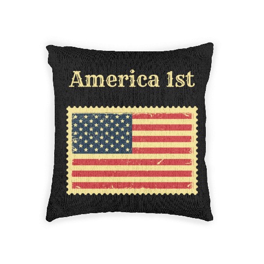 America 1st American Flag US Stamp 4th Of July USA Woven Pillows