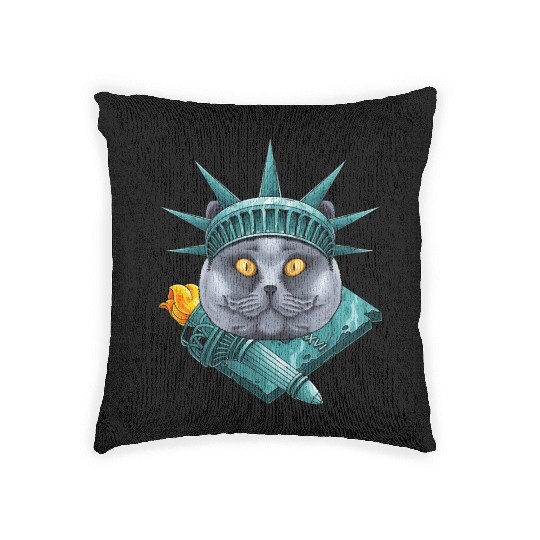 Statue Of Liberty British Shorthair 4th Of July US Woven Pillows