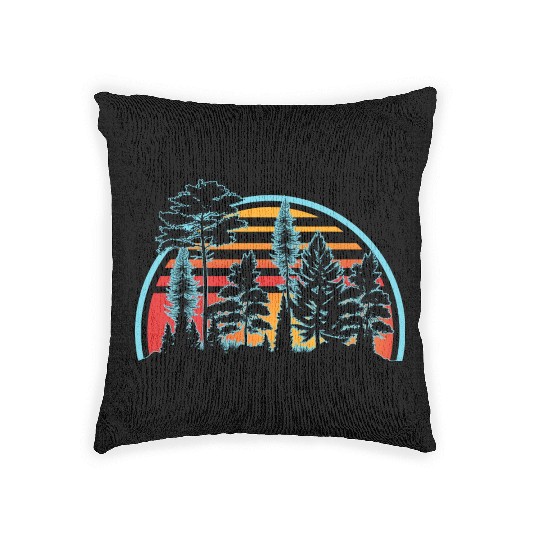 Retro Style Wildlife Trees Outdoors Nature Forest Woven Pillows