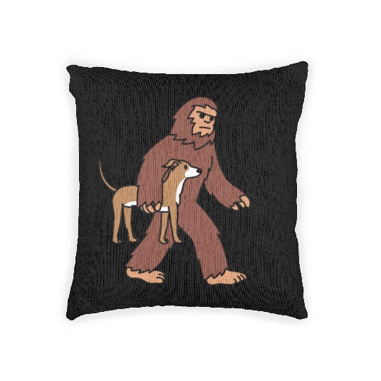 Bigfoot Sasquatch Walking Greyhound Woven Pillows