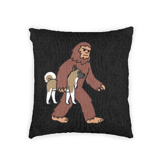 Bigfoot Sasquatch Walking Akita Woven Pillows