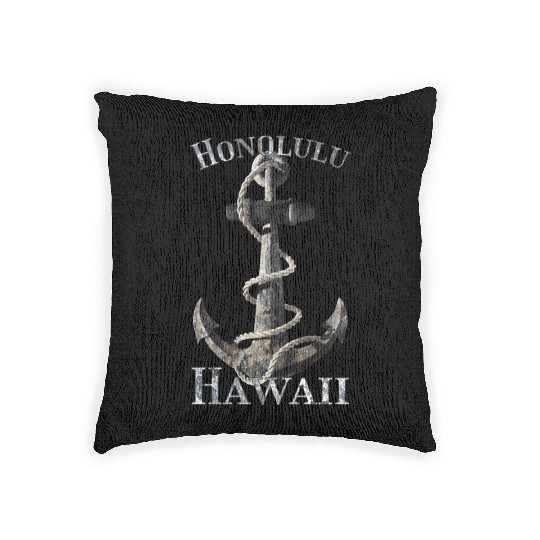 Honolulu Hawaii Nautical Anchor Sailing Woven Pillows