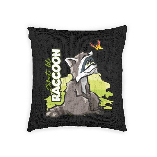 Sweet Little Raccoon with Butterfly Woven Pillows