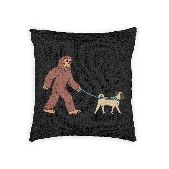 Bigfoot Sasquatch Walking Pug Woven Pillows
