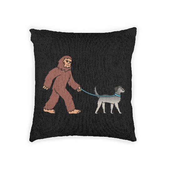 Bigfoot Sasquatch Walking Irish Wolfhound Woven Pillows