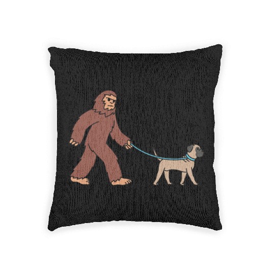 Bigfoot Sasquatch Walking Bullmastiff Woven Pillows