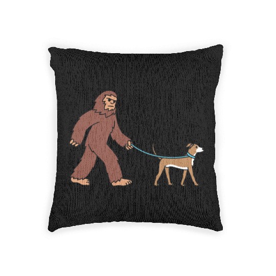 Bigfoot Sasquatch Walking Greyhound Woven Pillows