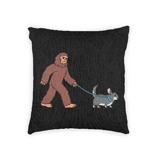 Bigfoot Sasquatch Walking Chinchilla Woven Pillows