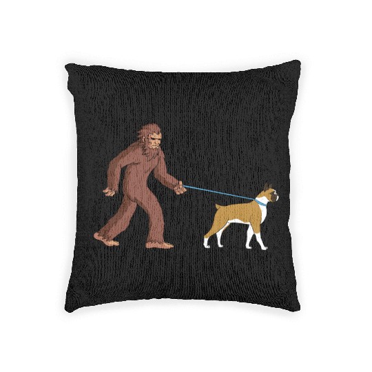 Bigfoot Sasquatch Walking Boxer Dog Woven Pillows