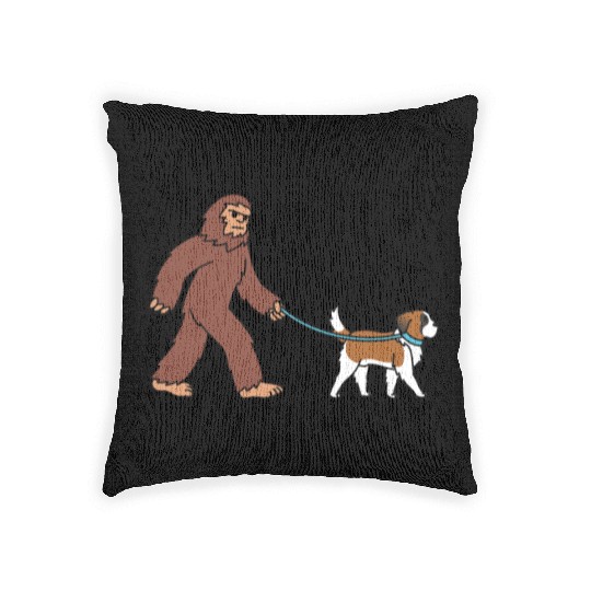 Bigfoot Sasquatch Walking Saint Bernard Woven Pillows
