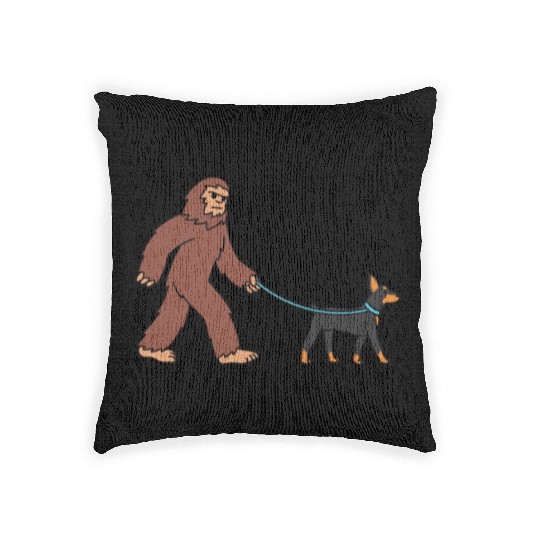 Bigfoot Sasquatch Walking Doberman Woven Pillows