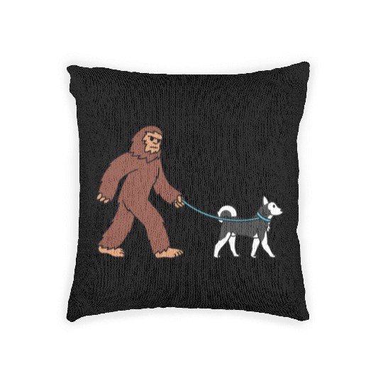 Bigfoot Sasquatch Walking Husky Woven Pillows