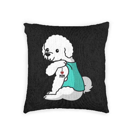 I Love Mom Tattoo Bichon Frise Woven Pillows