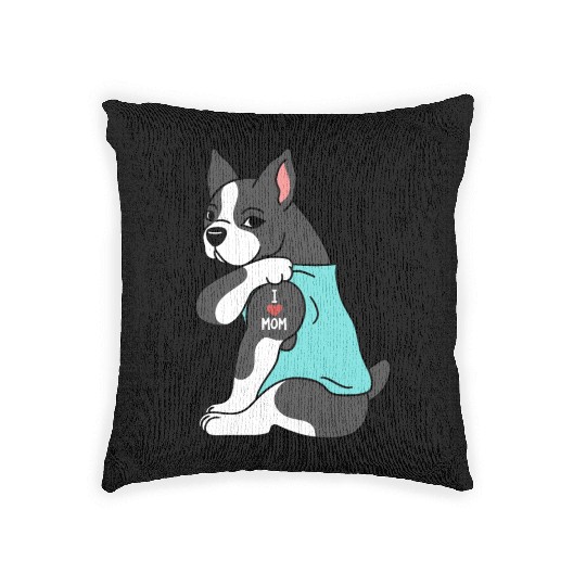 I Love Mom Tattoo Boston Terrier Woven Pillows