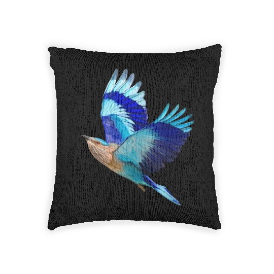 Flying Blue Indian Roller Bird Woven Pillows