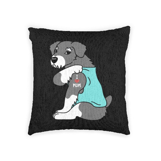I Love Mom Tattoo Schnauzer Woven Pillows
