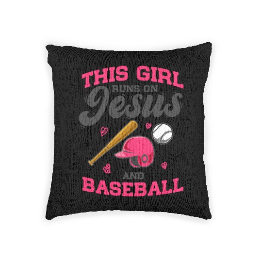 Pitcher Bat This Girl Runs On Jesus And Baseball Woven Pillows