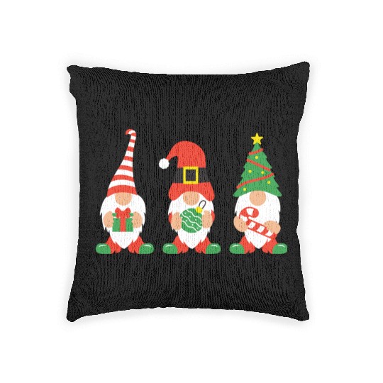 Christmas Gnomes with candy cane, gift Woven Pillows