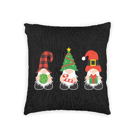 Christmas Gnomes with candy cane, gift Woven Pillows
