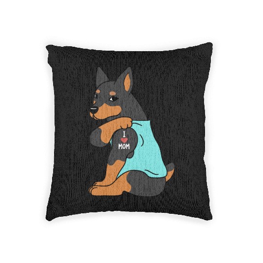 I Love Mom Tattoo Miniature Pinscher Woven Pillows