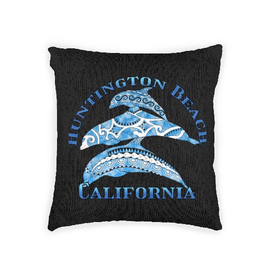 Huntington Beach California Vacation Tribal Dolphi Woven Pillows