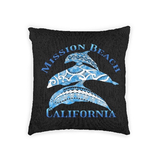 Mission Beach California Vacation Tribal Dolphins Woven Pillows
