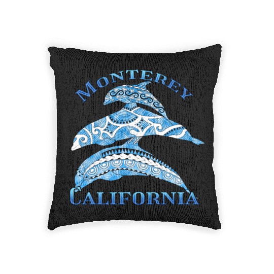 Monterey California Vacation Tribal Dolphins Woven Pillows