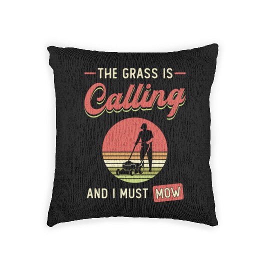 Lawn Mower The Grass Is Calling Garden Lawn Mowing Woven Pillows