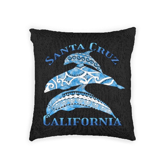 Santa Cruz California Vacation Tribal Dolphins Woven Pillows