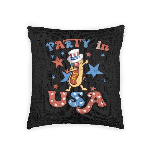 4th Of July Dance Hotdog Lover Party In The USA Woven Pillows