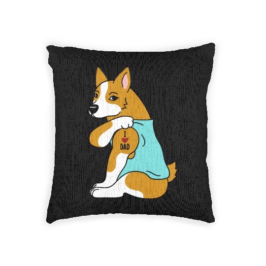I Love Dad Corgi Woven Pillows