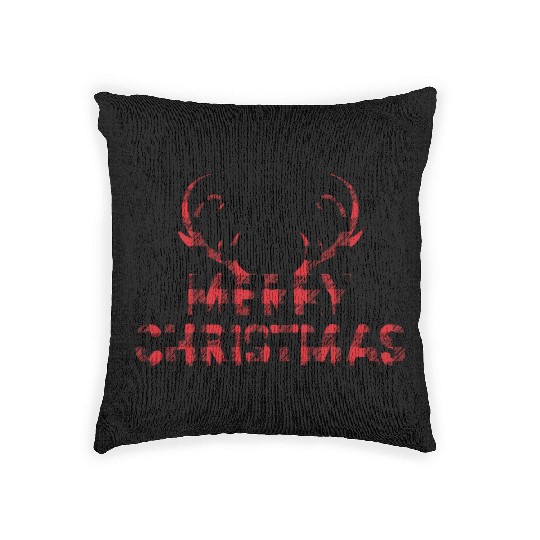 Merry Christmas Buffalo Plaid Deer Antler Woven Pillows