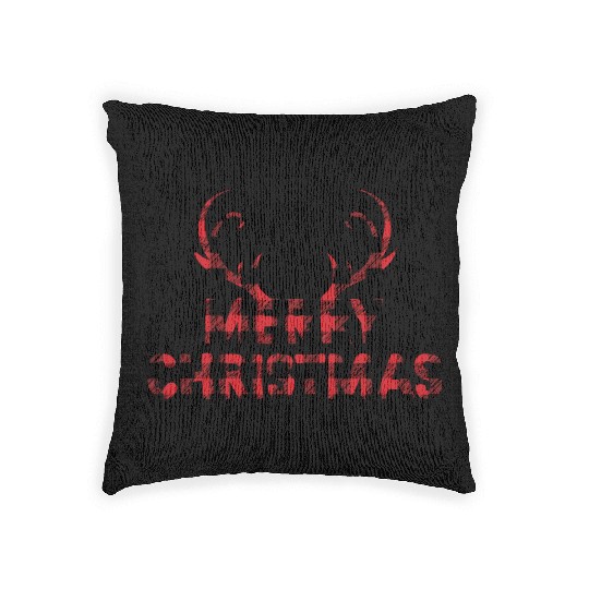 Merry Christmas Buffalo Plaid Deer Antler Woven Pillows