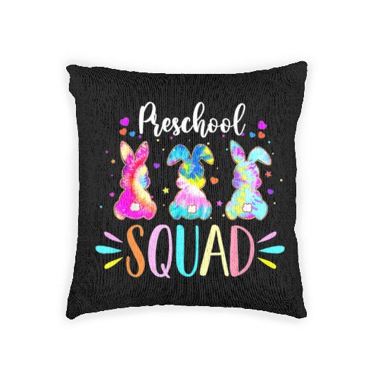 Cute Bunnies Preschool Teacher Squad Easter Day Woven Pillows