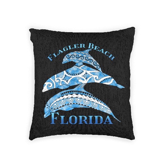 Flagler Beach Florida Vacation Tribal Dolphins Woven Pillows