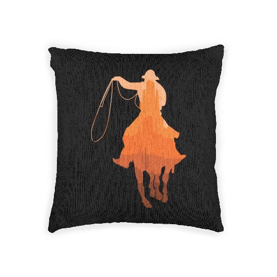 Cowboy Sunset Vintage Western Landscape Horseback Woven Pillows