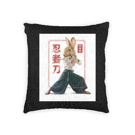 Rabbit with katana Rabbit with katana gift inspira Woven Pillows