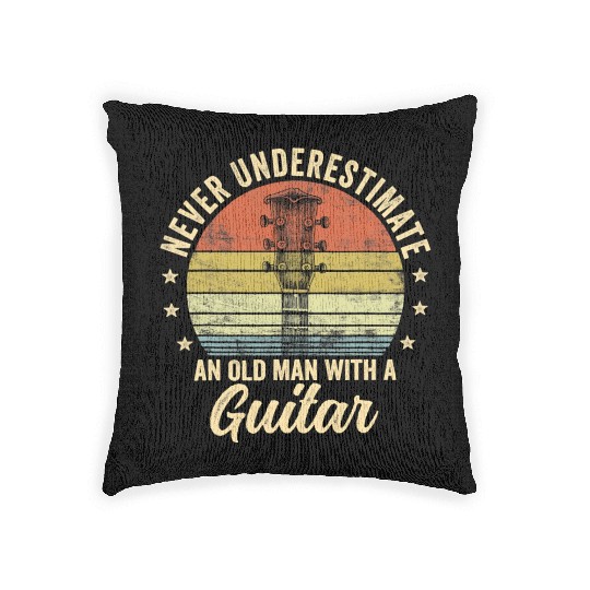 Never Underestimate An Old Man With A Guitar Playe Woven Pillows