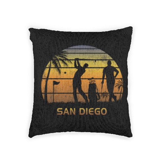 Retro San Diego Golf Golfing Fan Golfer Gift Woven Pillows