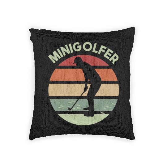 Minigolfing sunrise logo design with golfer Woven Pillows