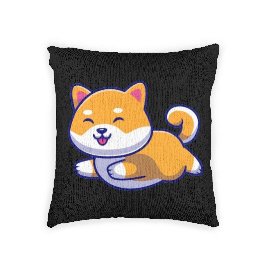 Cute Shiba Inu Dog Running Woven Pillows