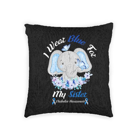 I Wear Blue For My Sister Elephant Diabetes Woven Pillows