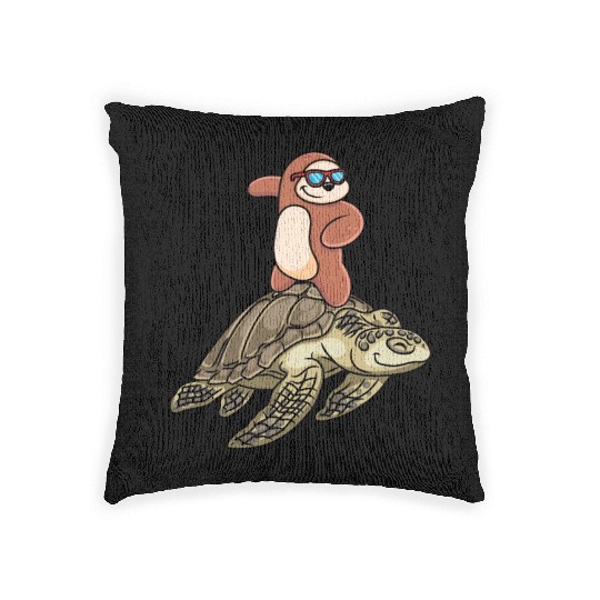 Sloth Surfing Turtle Slow Animal Lover Woven Pillows